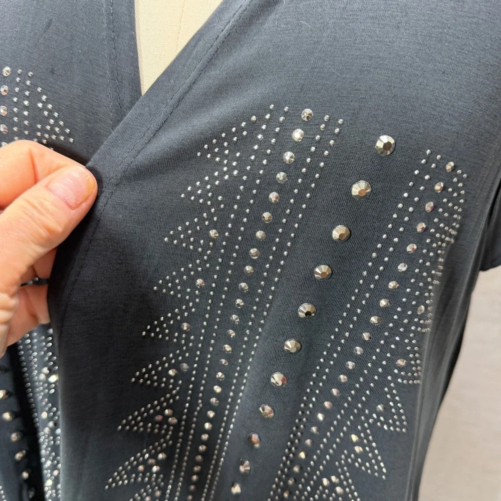 VOCAL USA Black Embellished Sleeveless Vest Rhinestone Sheer Back Medium - Picture 5 of 11